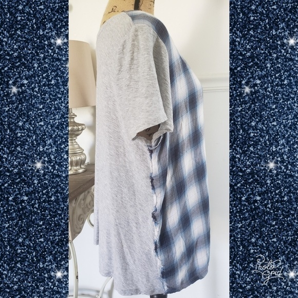 💋Vince Camuto plaid blue tshirt sz xl - Picture 2 of 5